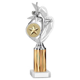 SILVER/GOLD 'DANCE/GYM' FIGURE ASSEMBLED ON MARBLE (2" CEN/3" TUBE) - 10in